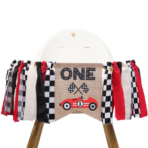 PRICES MAY VARY. RACE CAR ONE HIGH CHAIR BANNER - We Have This Product Already Assembled,You Just Need To Fix It On The Highchair,It Is Very Easy To Operate And Looks Very Cool,Your Son Will Love It. USE SCENARIO - You Can Decorate For Boy 1st Birthday Party,Also Can Decorate For Racing Theme Party,Birthday,Party,Festival,Can Be Hanged On The Wall,Ceiling And Any Corner Of The Room, Add Fun To The Boy's Various Activities. RACE CAR BIRTHDAY PARTY DECORATIONS - Give Your Child An Unforgettable Bi 1st Birthday Boy Themes Cars Amazon.com, Race Car Birthday Decorations, Retro Race Car, Car Theme Birthday, Theme Birthday Decoration, Race Car Party Decorations, Two Fast Birthday, Race Car Themes, Birthday Highchair