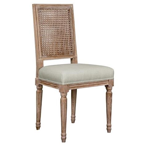 Gamay French Country Oak Caned Linen Dining Chair | Kathy Kuo Home Eclectic Dining Room Chairs, Dining Chair Makeover, Eclectic Chairs, Natural Chair, Limed Oak, Cane Back Chairs, Linen Dining Chairs, Bungalow 5, Eclectic Furniture