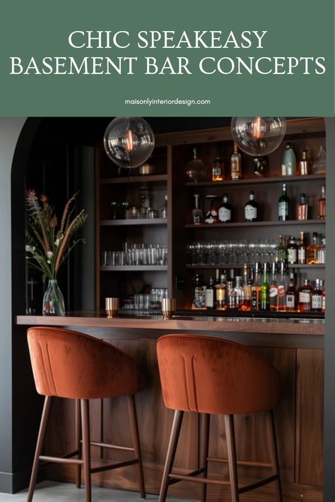 Home Bar Speakeasy, Pub Room Ideas In House, Cozy Bar Design, Basement Bar Color Schemes, Speakeasy Kitchen Ideas, Speakeasy Room Ideas Basement, Speakeasy Dining Room Ideas, Moody Bar Lounge, Bar Back Ideas