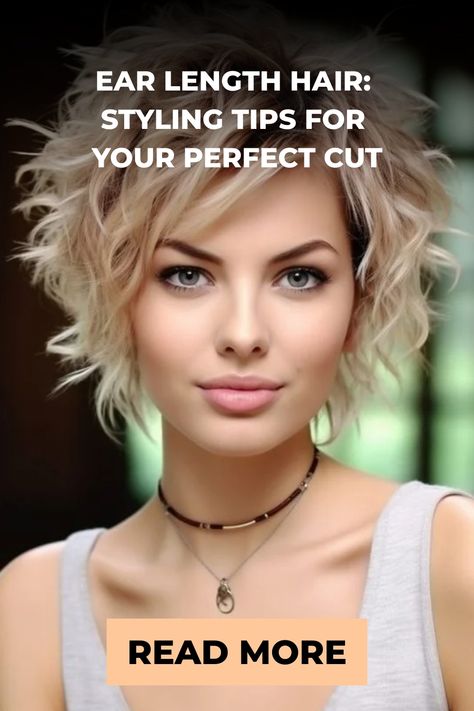 Styling tips for ear-length haircut on a smiling woman with blonde, wavy hair. Ear Length Hairstyles, Ear Length Hair, Asymmetrical Pixie Cuts, Layered Bob Short, Edgy Pixie Cuts, Asymmetrical Pixie, Best Serum, Long Bangs, Wispy Bangs