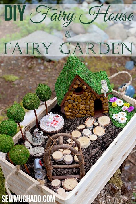 DIY Fairy Garden Diy Fairy House, Fairy Garden Containers, Diy Fairy Garden, Micro Garden, Fairy Garden Ideas, Fairy House Diy, Garden Ideas Cheap, Miniature Fairy Garden, Faeries Gardens