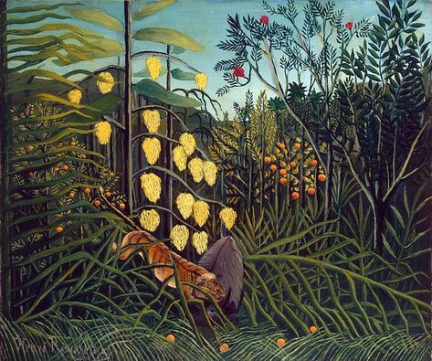 Henri_Rousseau_-_Combat_of_a_Tiger_and_a_Buffalo. Musée hermitage Henri Rousseau Paintings, Buffalo Art Print, Jungle Painting, Buffalo Art, Forest Poster, Hermitage Museum, Henri Rousseau, Post Impressionism, In The Jungle