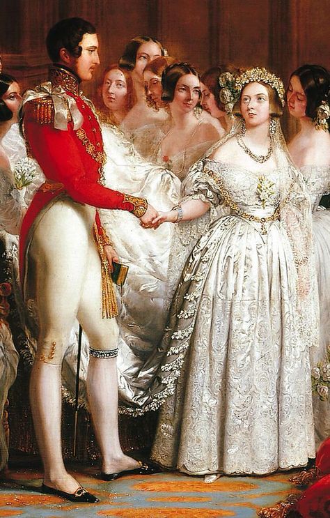 Painting of the wedding of Queen Victoria and Prince Albert, 1840. Queen Victoria Wedding Dress, Queen Victoria Wedding, Victoria Wedding Dress, Victoria Era, Prins Albert, Descriptive Essay, Era Victoria, Queen Victoria Family, Istoria Modei