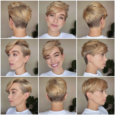 Different angles and styles to show the flexibility in styling a pixie haircut #undercut #pixiecut #pixiehair #pixie #pixie360 Styling A Pixie Haircut, Styling A Pixie, 360 Haircut, 2023 Haircuts, Pixie Haircut 360, Pixie 360, Mid Hairstyles, Haircut Undercut, Hair Science