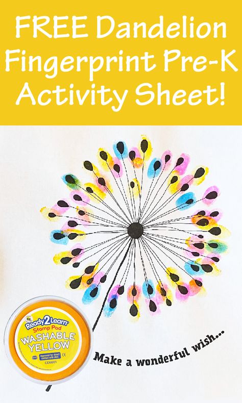 Download this FREE Spring Dandelion Fingerprint Printable for Toddler-Pre-K! Using the Ready 2 Learn Stamp Pad means an easy clean up! This fingerprint craft is perfect for Spring! Fingerprint Activities, All About Me Preschool Theme, Me Preschool Theme, Fingerprint Crafts, All About Me Preschool, Fingerprint Art, Dandelion Art, Home Artwork, Theme Activities