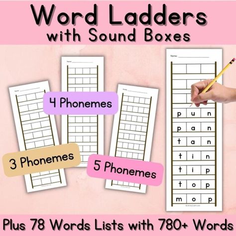 Word Chaining Activities, Word Ladders First Grade Free Printable, Word Ladders Free, Cvc Word Ladders Free, Word Ladders Kindergarten, Word Ladders 2nd Grade, Word Ladders First Grade, Word Chains, Teaching Kids To Read