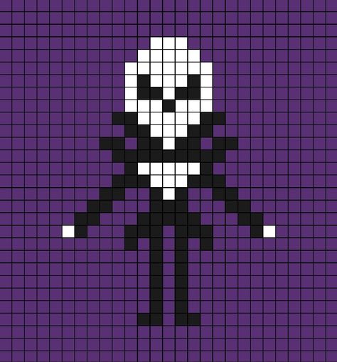 A pixel art template of Jack Skeleton (easy). Jack And Sally Pixel Art, Pixel Art The Nightmare Before Christmas, Pixel Art Nightmare Before Christmas, Nightmare Before Christmas Pixel Art, Nightmare Before Christmas Perler Beads, Skeleton Pixel Art, Pixel Art Halloween, Jack Y Sally, Hama Art