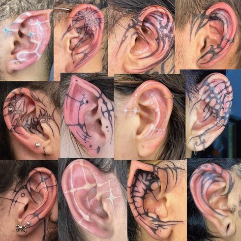 Elf Tattoo, Glamour Spell, Funky Tattoos, Head Tattoos, White Tattoo, Dream Tattoos, Simplistic Tattoos, Piercing Tattoo, Creative Tattoos