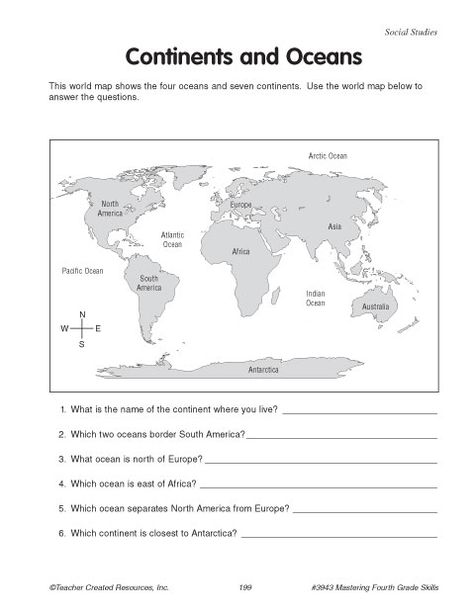 Geography Ocean Worksheets | Click here: continents_and_oceans.pdf to download the document. Ocean Worksheets, 5th Grade Geography, Social Studies Maps, Map Skills Worksheets, Third Grade Social Studies, Presente Simple, 3rd Grade Social Studies, Geography Worksheets, Geography For Kids