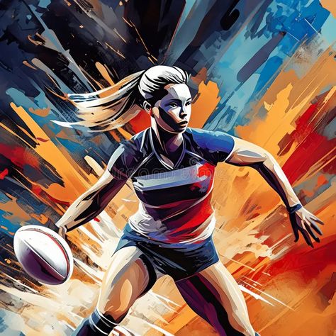 Illustration about Generated image of an illustration of a female athlete competing in an Olympic sport of Rugby. Illustration of winner, competition, olympic - 324590858 Sport Illustration Art, Rugby Illustration, Sports Illustrations Art, Movement In Art, Rugby Art, Flying Lantern, Competition Games, Abstract Animal Art, Female Athlete