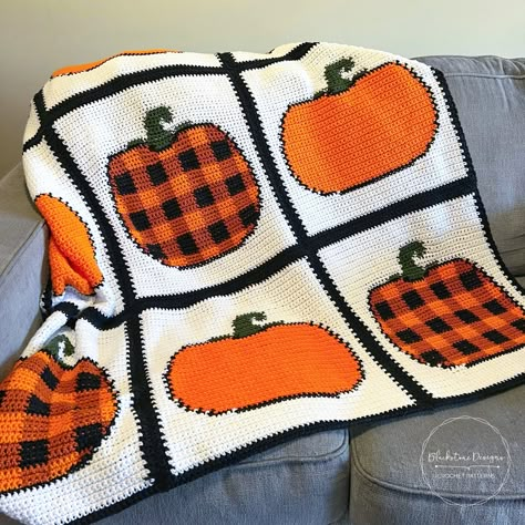 Crochet Fall Patterns, Patch Blanket, Pumpkin Blanket, Plaid Pumpkins, Crochet Fall Decor, Blanket Pattern Crochet, Autumn Crochet, Crochet Pumpkins, Fall Blanket