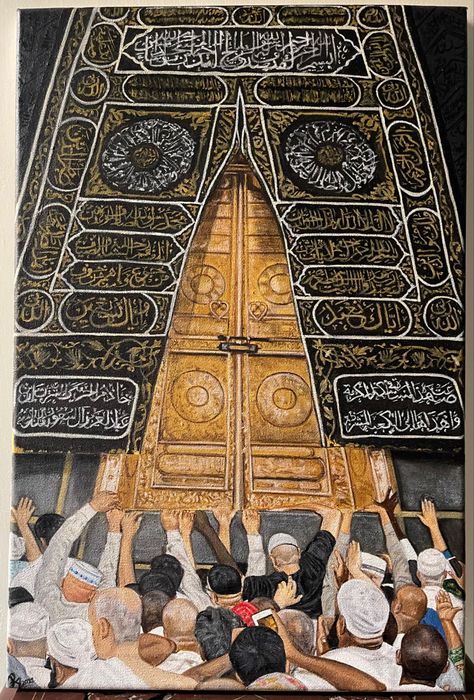 Hajj Drawing, Kaaba Painting Canvas, Makkah Painting, Mecca Painting, Muslim Painting, Islam Painting, Kaaba Painting, Mother Earth Drawing, The Kaaba