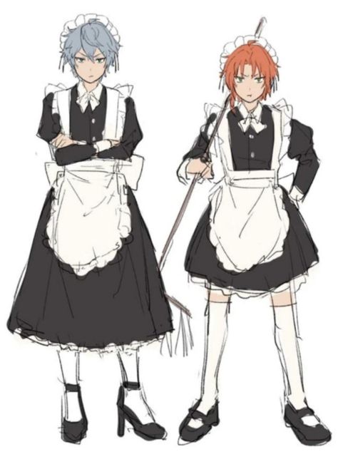 Butler Outfit, Maid Outfit Anime, Boys In Skirts, Anime Maid, Maid Outfit, Boy Character, Maid Dress, Guy Drawing, 영감을 주는 캐릭터