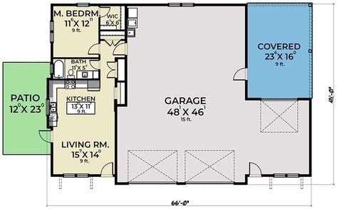 4-Bedroom Single-Story Acadian Ranch with Wraparound Porch (Floor Plan) - Home Stratosphere Barndominium Garage, Garage Adu, 1 Bed Apartment, Oversized Garage, Plan Garage, Garage Guest House, Storage Buildings, Rv Garage, Garage Apartment Plans