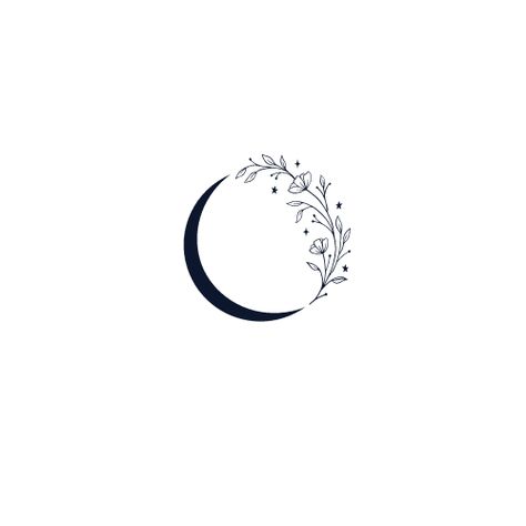 Moon Tats Small Tattoos, Moon Tattoo With Lavender, Fine Moon Tattoo, Lavender Circle Tattoo, Moon Lavender Tattoo, Half Moon And Star Tattoo, Small Moon Phase Tattoo Designs, Circle Fine Line Tattoo, Fine Line Floral Moon Tattoo