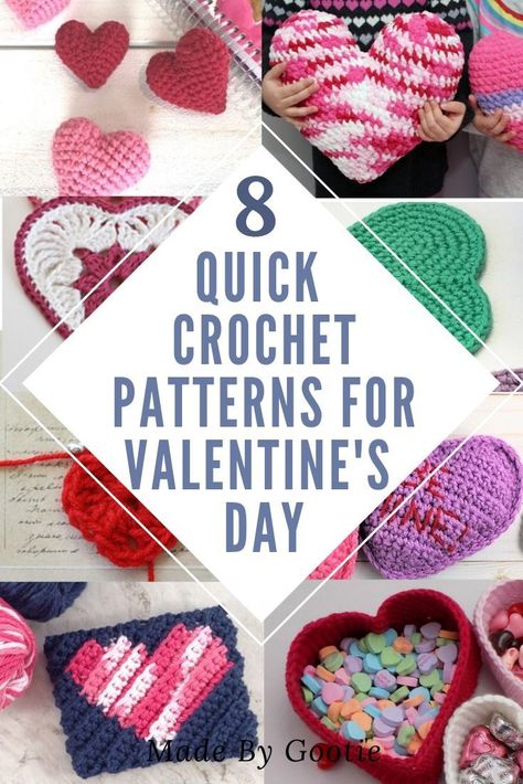 I love making crochet gifts for Valentine's Day. This post has 8 quick crochet patterns for Valentine's day to make for your loved ones. In the post you will find easy crochet patterns for valentine's day, that are quick and fun to make. #valentinesaycrochetpatternsfree #freevalentinesdaypattern #valentinesdaycrochet #crochetheartpattern #freecrochetheartpatterns #heartpatternfree #crochetvalentinesgifts #crochetvalentinespatterns Valentines Day Crochet, Valentine Crochet, Crochet Valentines, Crochet Valentine Patterns, Crocheted Amigurumi, Crochet Valentine, Quick Crochet Projects, Valentine Tree, Crochet Heart Pattern