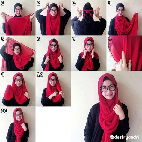 A quick and simple way to wear hijab without a pin <- Yowza! What a great way to wear your hijab. Definitely going to be trying this tomorrow. You still need pins though - which is cool. Tutorial Hijab Segitiga, Square Hijab Tutorial, Beau Hijab, Hijabi Mode, Hijab Stile, How To Wear Hijab, Fesyen Islam, Model Hijab, Simple Hijab Tutorial