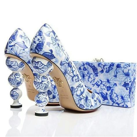 Charlotte Olympia ....something blue Painted Heels, Hand Painted Heels, Chic Heels, Low Self Esteem, By Charlotte, Charlotte Olympia, Here Comes The Bride, Real Fur, Something Blue