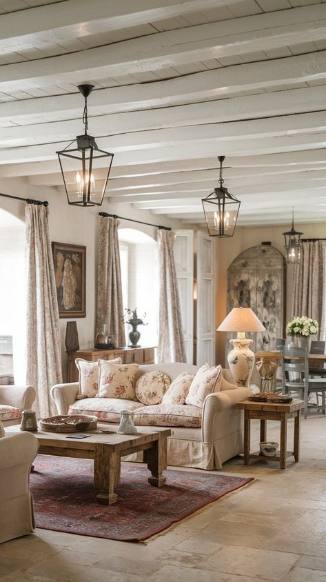 We Found the 28 Most Stunning French Country Farmhouse Living Rooms—You Won’t Wanna Miss #15! French Country Chateau Interiors, Industrial French Country, Modern French Cottage Interiors, French Country Modern Living Room, French Farmhouse Interior, Rustic French Country Living Room, Modern French Farmhouse Decor, Boho 2024, French Country Family Room