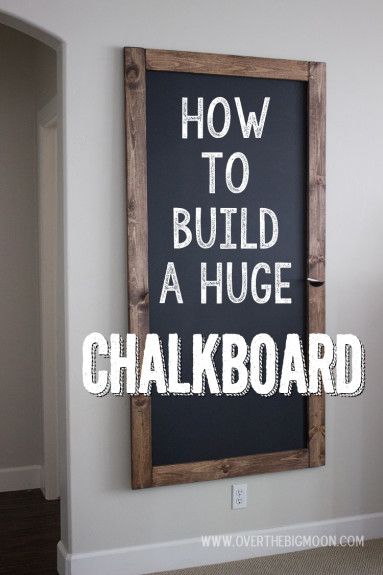 How to Build a HUGE Chalkboard for Cheap! Every home could use one of these! | www.overthebigmoon.com! Giant Chalkboard Diy, Decorative Chalkboard Ideas, Decorating A Large Kitchen Wall, Minimalist Kitchen Wall Decor, Kitchen Chalkboard Ideas, Playroom Kitchen, Wall Chalkboard, Kitchen Chalkboard, Big Moon