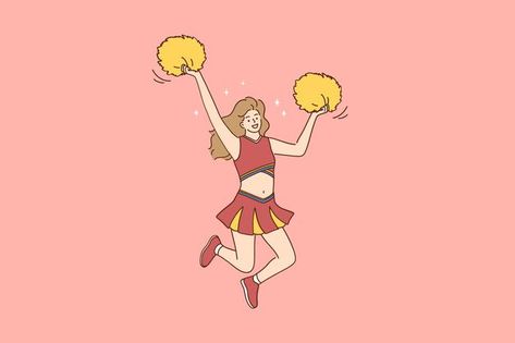 Cheerleader Illustration, Cheerleader Cartoon, Smiling Girl, Crypto Art, Red Costume, Character Cartoon, Concept Illustration, Bart Simpson, Cheerleading