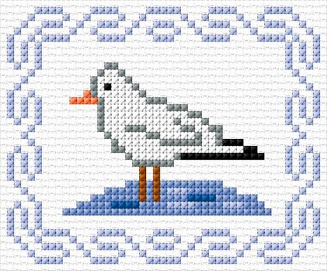 Gull|x-stitch|10 Free Patterns Online Cross Stitch Calculator, Wedding Cross Stitch Patterns, Intarsia Knitting, Embroidery Leaf, Wedding Cross Stitch, Baby Cross Stitch Patterns, Cross Stitch Love, Cross Stitch Bird, Baby Cross