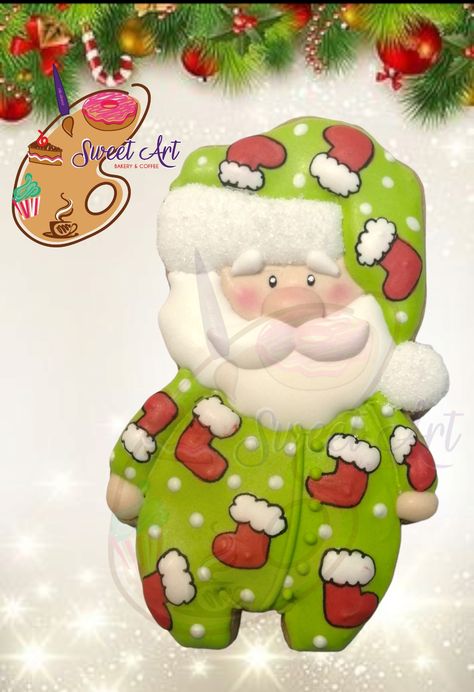 Santa In Pajamas Cookie, Sugar Cookies Decorated, Sugar Cookies, Santa Claus, Pajamas, Teddy Bear, Christmas, Santos