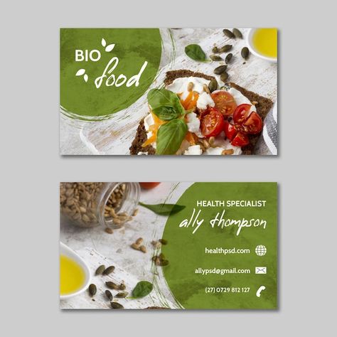 Healthy food business card template | Premium Vector #Freepik #vector #restaurant-business-card #ready-print #restaurant-card #nature-business-card Food Card Design, Retail Business Cards, Resturant Logo, Restaurant Card, Fruit And Veg Shop, Food Business Card, Restaurant Business Cards, Bio Food, Hotel Exterior