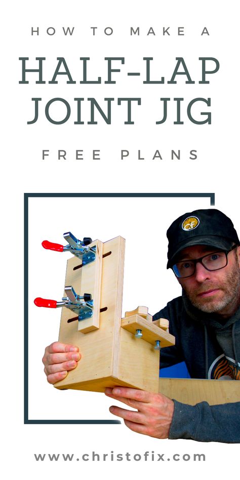 If you need to make lots of half lap joints, you'll need this half lap joint jig in your woodworking workshop. Thanks to the FREE PLANS, this half-lap jig is an easy DIY project. Woodworking half lap joints are most commonly used to make furniture. If you want to create a framework, you can use the corner half lap joint to create strong right-angle joints. Learn all about half-lap joinery and how to quickly make a half-lap joint in this blog. #woodworking #joinery #halflapjoint | CHRISTOFIX.COM Woodworking Jig Plans, Table Saw Jigs, Router Jig, Make Furniture, Woodworking Jig, Box Joints, Woodworking Joinery, Woodworking Joints, Small Workshop