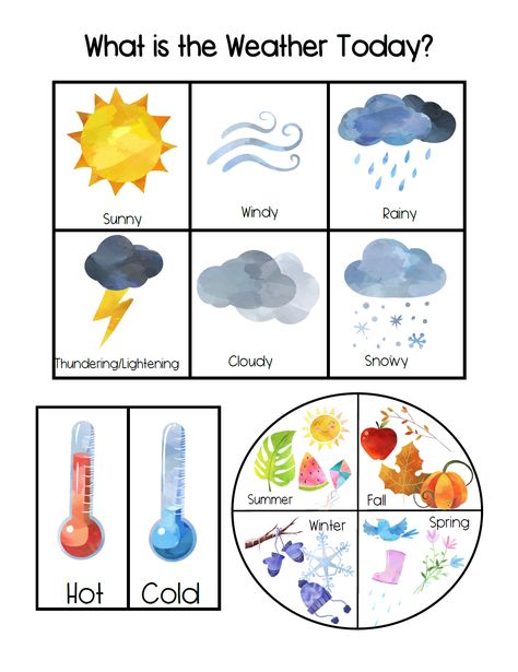 Weather Chart Ideas, Weather Chart Printable, Vocab Worksheets, Preschool Weather Chart, Morning Circle Time, Kids School Organization, Toddler Chart, Morning Circle, Seasons Chart