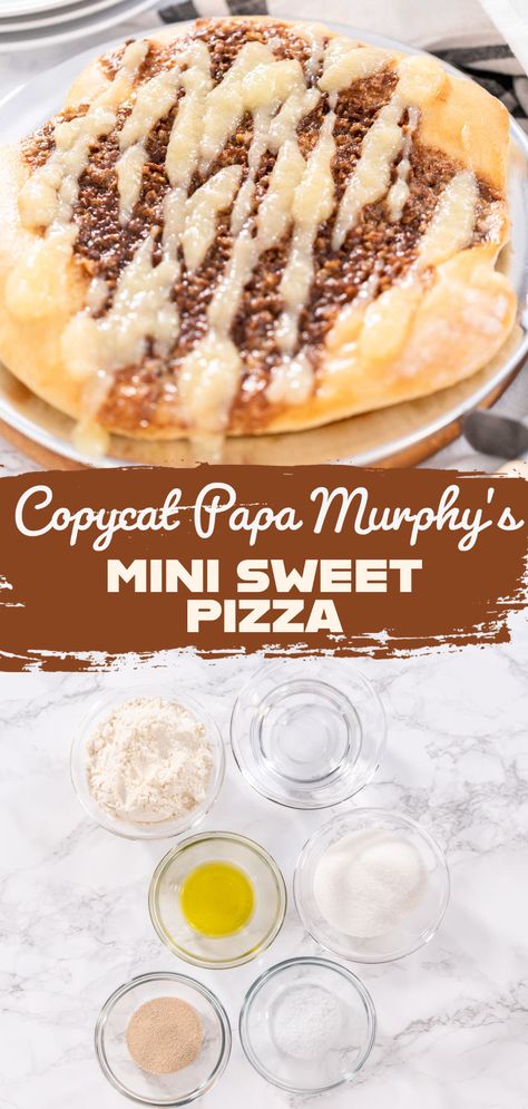 Copycat Papa Murphy\'s mini sweet pizza Papa Murphys Cinnamon Wheel, Papa Murphys Pizza Dough Recipe, Homeade Desserts, Pizza Twists, Pizza Dough Ingredients, Papa Johns Pizza, Sweet Pizza, Cinnamon Filling, Garlic Pizza