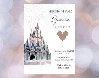 Never Grow up Watercolor Mickey Head Birthday Party | Etsy Castle Birthday Invitation, Disney World Birthday, Castle Birthday, Disneyland Birthday, Cinderella's Castle, Birthday Party At Home, Disney World Tickets, Beautiful Crazy, Disney Birthday Party