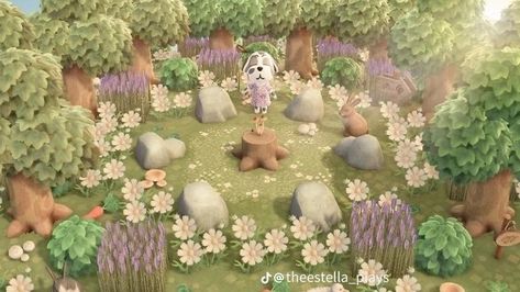 Fairy Forest Animal Crossing, Acnh Romantic Island, Acnh Resident Services Design Fairycore, Animal Crossing Fairy Garden, Acnh Natural Island, Acnh Construction, Acnh Motifs, Forest Ideas, Ac Ideas