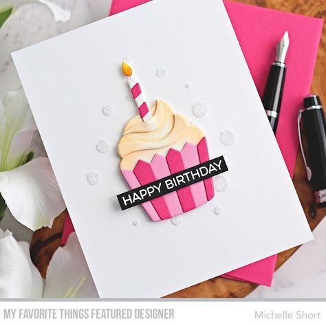 Huge Birthday Cards Diy, Papercraft Cards Ideas, Stamp Birthday Card, Cricut Verjaardag, Cupcake Cards Handmade, Clean And Simple Birthday Cards, Birthday Cards Cricut, My Favorite Things Cards, Birthday Card Cricut