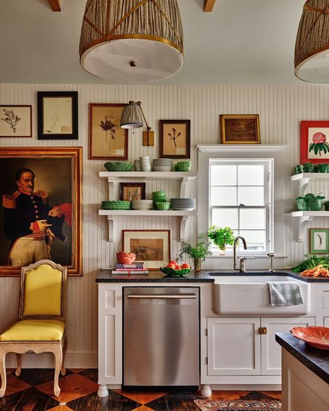 What's cooking, good looking? ✨ Small but mighty, this Nantucket kitchen packs a decorative punch with locally sourced furnishings and artworks. Head to the link in our bio to see more of this cozy Nantucket cottage. — Interior design by Whitney McGregor (@whitneymcgregor) Photography by Read McKendree (@readmckendree) Whitney Mcgregor, Nantucket Kitchen, Kitchen Cabinet Paint Colors, Biggest Kitchen, Kitchen Cabinet Paint, Cabinet Color Ideas, Nantucket House, Kitchen Cabinet Color, Nantucket Cottage