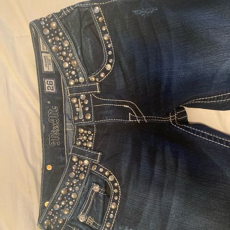 The Cutest Pair Of Miss Me Jeans That I Just Had To Have. I Bought Them Two Sizes Too Big And Then Forgot About Them So They Were Never Worn! Clothes With Rhinestones, Anaya Core, Miss Me Jeans Outfit, Gothic Jeans, Mcbling Fashion, Emo Clothes, Personal Things, Upcycle Clothes Diy, Miss Me Shorts