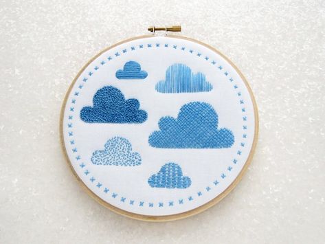 Clouds Embroidery, Embroidery Samplers, Haft Vintage, Diy Nursery Decor, French Knot Embroidery, Embroidery Sampler, Diy Nursery, Hand Embroidery Kit, Pola Kristik