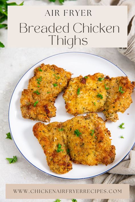 Easy Air Fryer Breaded Chicken Thighs Breaded Chicken Thighs Air Fryer, Chicken Thigh Air Fryer, Air Fryer Fried Chicken Thighs, Fried Chicken Thighs Boneless, Chicken Thighs Air Fryer, Breaded Chicken Thighs, Fried Breaded Chicken, Air Fryer Recipes Chicken Thighs, Bread Crumb Chicken