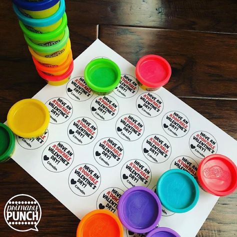 Playdough Valentine | Primary Punch Play Dough Valentine Ideas, Playdoh Valentine Free Printable, Playdough Valentine Ideas, Playdough Valentine, Valentines Day Playdough, Play Dough Valentine, Kids School Gifts, Playdough Party, Student Valentines