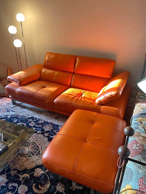 Orange Leather Couch, Orange Couch, Leather Couch, Arm Rest, Orange Leather, Beautiful One, Couch, Orange, Leather