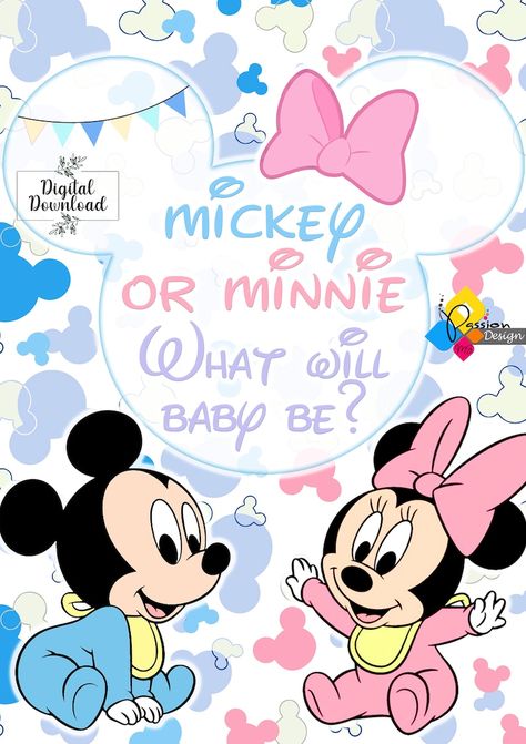 Printable MICKEY or MINNIE MOUSE Gender Reveal Welcome Board. - Etsy Suriname Gender Reveal Welcome Board, Minnie Mouse Gender Reveal, Disney Pregnancy Reveal, Minnie Printable, Disney Gender Reveal, Paw Patrol Skye Birthday, Minnie Baby Shower, Gender Reveal Signs, Gender Reveal Banner