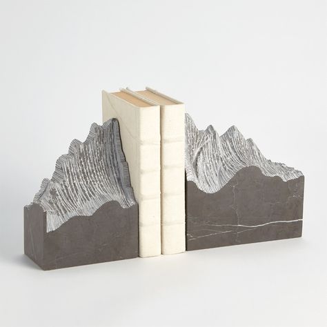 Pair Mountain Summit Bookends-Grey Marble Mountain Summit, Baby Diy Projects, Octagon Table, Cement Art, Bar Accessories Decor, High Point Market, Gray Marble, Global Views, Outdoor Pendant