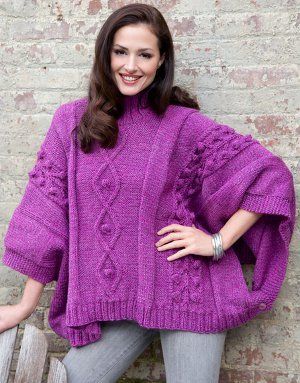 Cozy Cabled Poncho | AllFreeKnitting.com Poncho Knitting Patterns, Knitted Cape, Poncho Pattern, Poncho Style, Scarf Knitting Patterns, Crochet Poncho, Circular Knitting, Knitted Poncho, Free Knitting Pattern