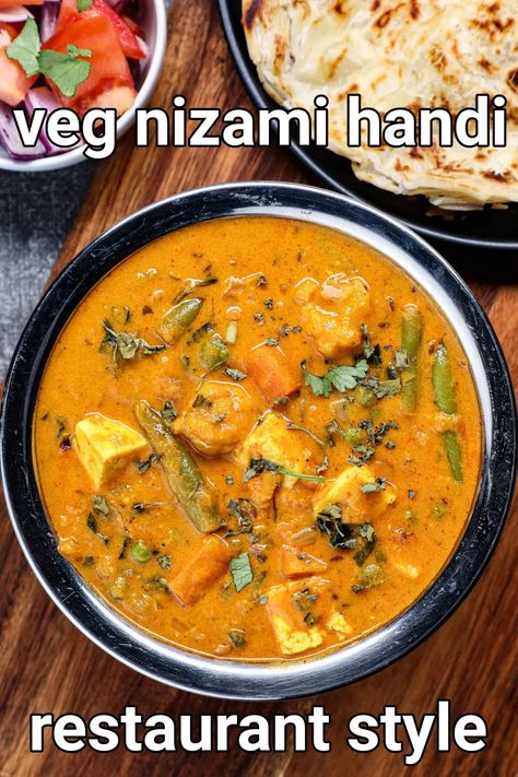 veg nizami handi recipe | how to make veg hyderabadi nizami handi Veg Handi Recipe, Hebbars Kitchen Recipes, Hebbars Kitchen, Mix Veg, Curry Recipes Vegetarian, Hebbar's Kitchen, Boiled Vegetables, Ayurvedic Recipes, Royal Indian