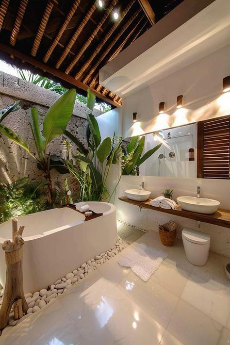 Bali Bathroom, Thailand Villa, Canggu Villa, Bali Jungle, Bali Luxury Villas, Hotels In Bali, Bali Luxury, Bali Style Home, Modern Tropical House