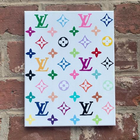 Lucy Gash⚡️ on Instagram: “14x11 Louis Vuitton print painting for @helenjay58 ✨🤩 ♥ ♥ ♥ ♥ ♥ #instgramart #fashionart #louisvuitton #trendyart #dormart #apartmentart…” Channel Painting Canvas, Louis Vuitton Canvas Painting, Lv Canvas Painting, Brand Painting Ideas, Designer Canvas Art, Louis Vuitton Painting, Lv Painting, Louis Vuitton Print, Louis Vuitton Art