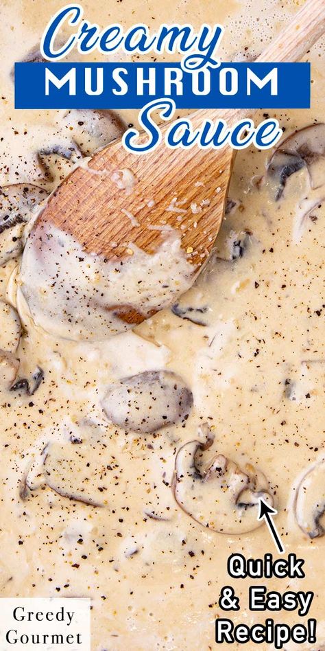 Creamy Mushroom sauce is one of those basic sauces everyone should know. This makes a recipe extra special. This is an easy and super quick recipe that takes just minutes to make. The ingredients are butter, mushrooms, heavy cream and Parmigiano Reggiano This recipe will show you exactly how to make a flawless sauce of which you can be proud. Enjoy learning the art of sauce-making with your family! #creamymushroomsauce #creamysauce #mushroomsauce #sauce #easyrecipes #tastyrecipes #delicious Mushroom Sauce Without Cream, Mushroom Cream Sauce Pasta, Basic Sauces, Keto Mushroom Soup, Mushroom Spaghetti Sauce, Cream Of Mushroom Pasta, Garlic Mushroom Sauce, Mushroom Pasta Sauce, Butter Cream Sauce