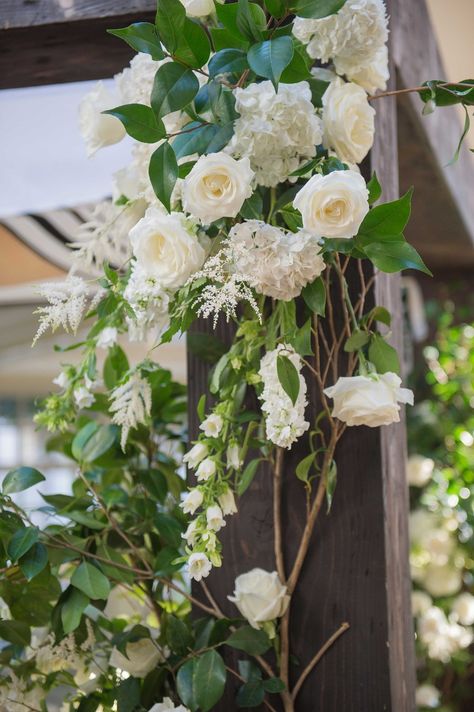 White Flowers, Greenery on Chuppah    Photography: Eli Turner Studios   Read More:  http://www.insideweddings.com/weddings/ballroom-wedding-with-unique-garden-elements-in-washington-dc/819/ Wooden Chuppah, Indoor Garden Wedding, Garden Weddings Ceremony, Indoor Reception, Ethereal Wedding, Wedding Inside, Garden Elements, White Wedding Flowers, Ballroom Wedding