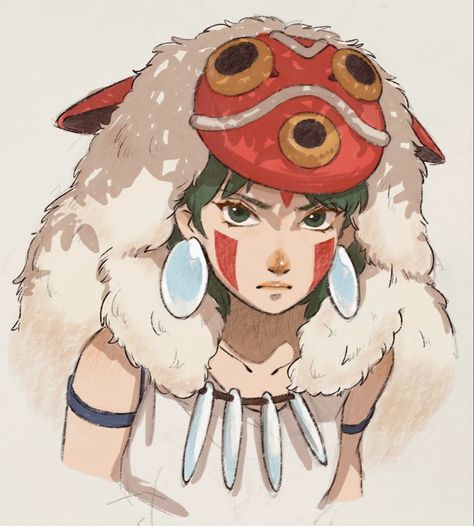 Princess Mononoke Art Fanart, Ghibli Characters Drawing, Ghibli Style Art, Princess Mononoke Drawing, Princess Mononoke Fanart, Ghibli Inspired Art, Princess Mononoke Characters, Princess Mononoke San, Princess Mononoke Art