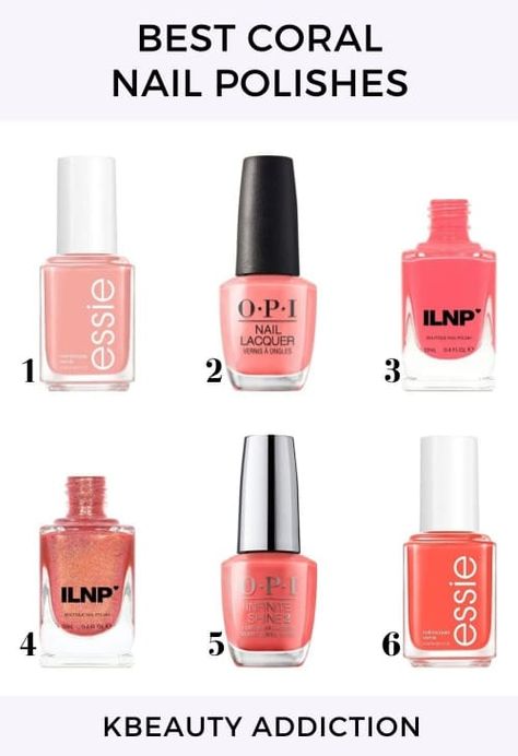 Essie Coral Nail Polish, Sheer Coral Nails, Opi Pink Coral Nail Polish, Coral Nail Polish Colors, Best Coral Nail Polish, Light Coral Nail Color, Coral Nails 2023, Coral Pink Nail Polish, Spring Coral Nails